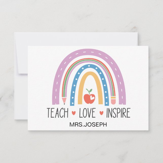 Cartão De Agradecimento Teach Love Inspire Teacher  (Frente)