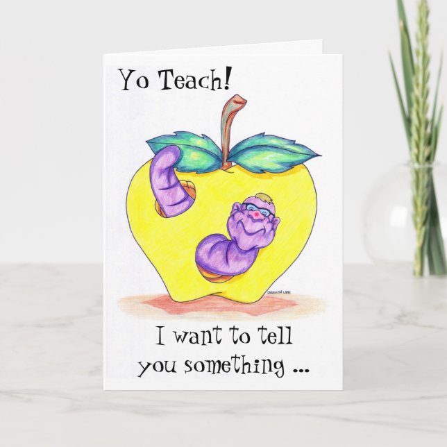 Cartão De Agradecimento Teacher Appreciation Card with Apple and Worm (Frente)