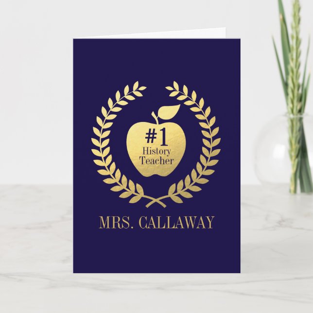 Cartão De Agradecimento Teacher Appreciation Faux Gold Foil Custom Name (Frente)