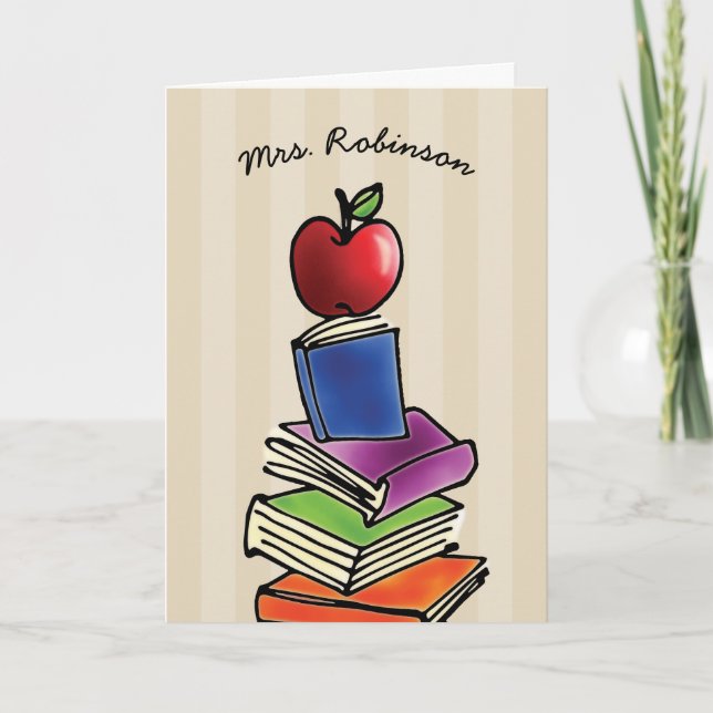 Cartão De Agradecimento Teacher Thank You Apple with Book Stack (Frente)
