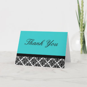 Cartão De Agradecimento Teal and black damask thank you card