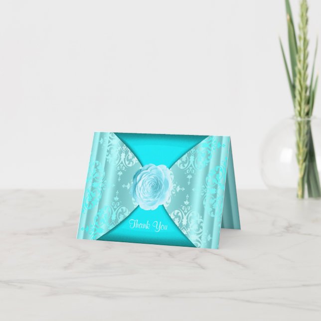 Cartão De Agradecimento Teal Blue Damask Rose (Frente)