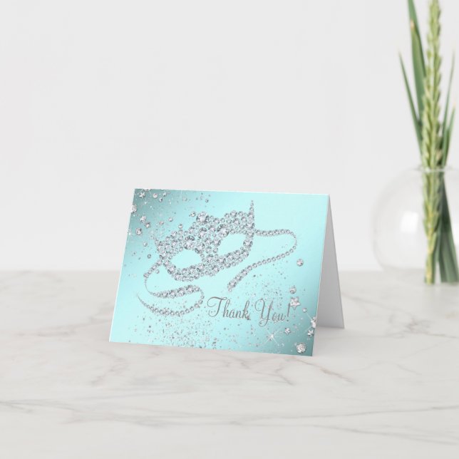 Cartão De Agradecimento Teal Blue Masquerade Party Thank You (Frente)