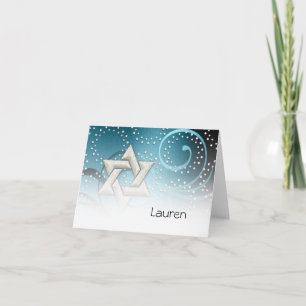 Cartão De Agradecimento Teal Blue Star do David e Cristais Obrigado