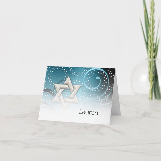 Cartão De Agradecimento Teal Blue Star do David e Cristais Obrigado (Frente)