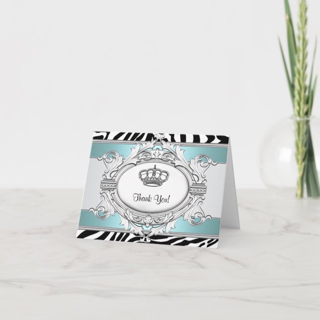 Cartão De Agradecimento Teal Blue Zebra Princess Thank You Card (Frente)