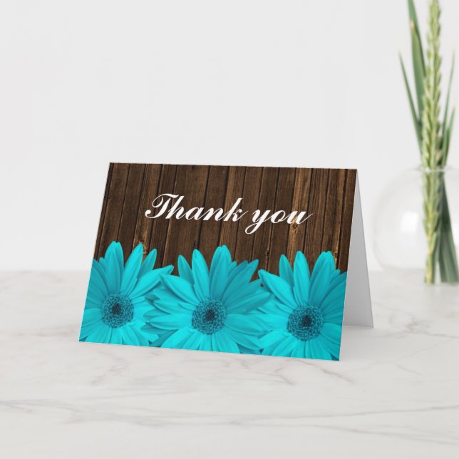Cartão De Agradecimento Teal Daisy Barn Wood Obrigado (Frente)