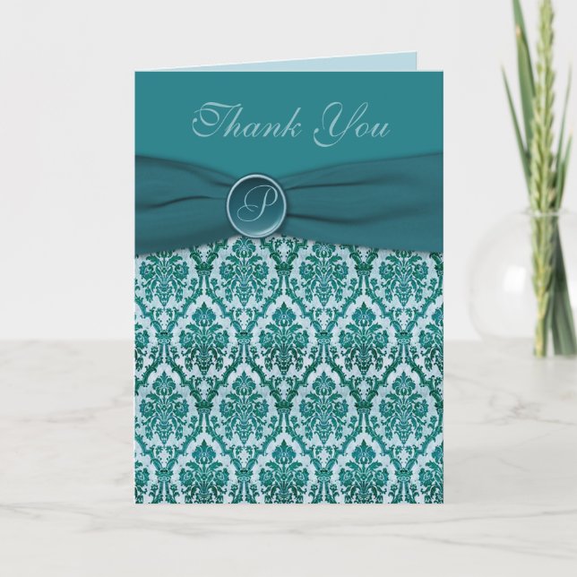 Cartão de Agradecimento Teal Damask (Frente)