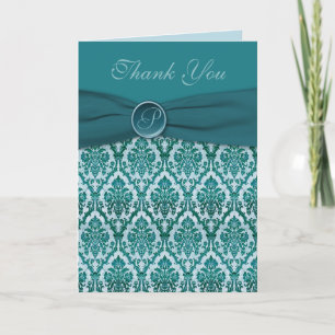 Cartão de Agradecimento Teal Damask