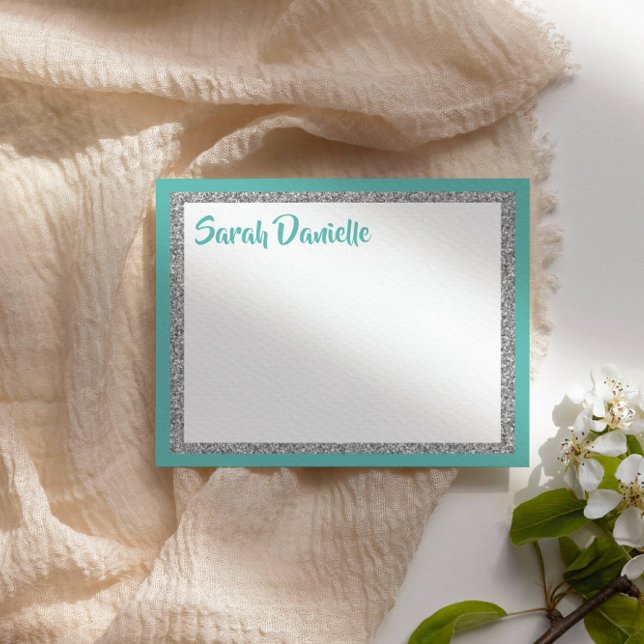 Cartão De Agradecimento Teal de luz brilhante e prata Obrigado Placa Flagr (Criador carregado)