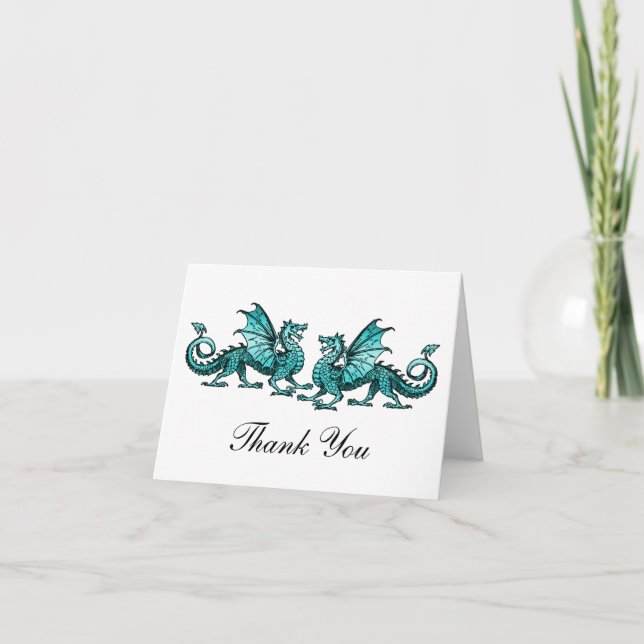 Cartão De Agradecimento Teal Elegant Dragons Thank You Card (Frente)