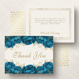 Cartão De Agradecimento Teal Elegant Floral Quinceanera