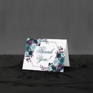 Cartão De Agradecimento Teal Floral Casamento Geométrico Moody Boho Esc