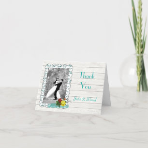 Cartão De Agradecimento Teal Floral e Casamento de Madeira Obrigado