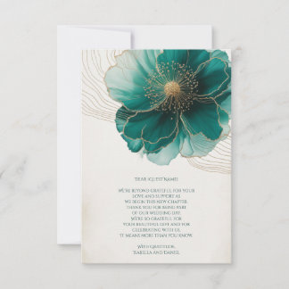 Cartão De Agradecimento Teal Floral Gold Wedding Thank You 