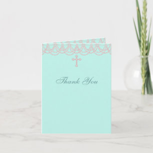 Cartão De Agradecimento Teal Pearl Christening Thank You Cards