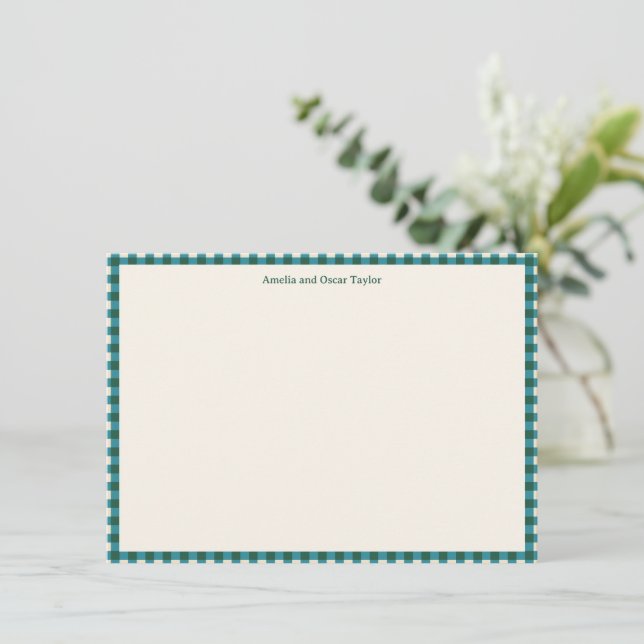 Cartão De Agradecimento Teal Plaid Personalized Stationery Name Holiday (Em pé/Frente)