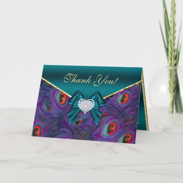 Cartão De Agradecimento Teal Plum Peacock Thank You Card (Frente)
