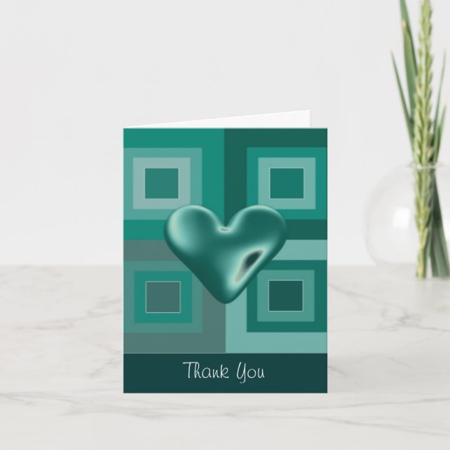 Cartão De Agradecimento Teal Puffy Heart Obrigado (Frente)