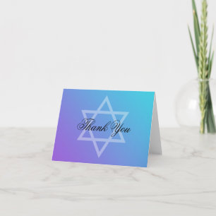 Cartão De Agradecimento Teal Purple Star de David Bat Mitzvah Obrigado