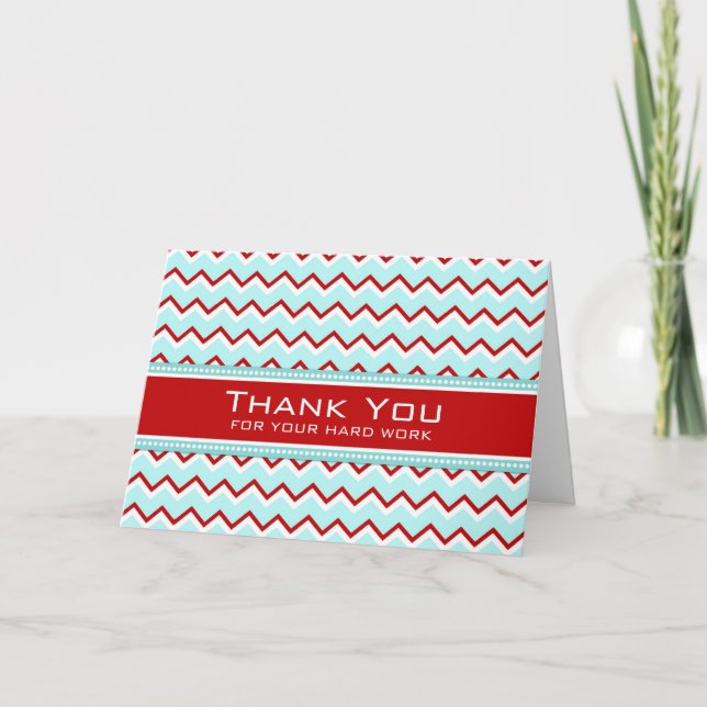 Cartão De Agradecimento Teal Red Chevron Employee Appreciation Card (Frente)
