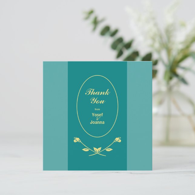 Cartão De Agradecimento Teal Rosa Wedding (Em pé/Frente)