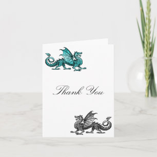 Cartão De Agradecimento Teal Silver Dragon Thank You Card