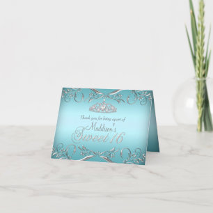 Cartão de Agradecimento Teal & Silver Tiara Sweet 