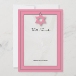 Cartão De Agradecimento Tecido Elegante Rosa Bat Mitzvah Obrigado Nota