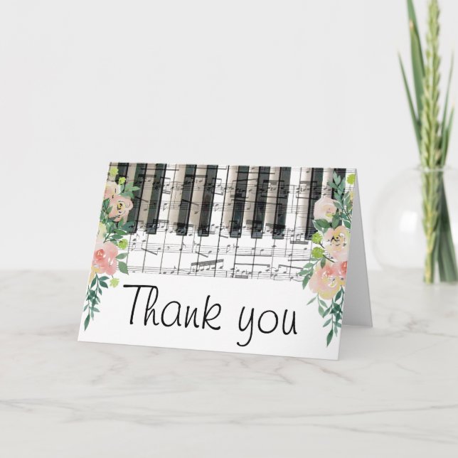 Cartão De Agradecimento teclado de música floral obrigado você (Frente)