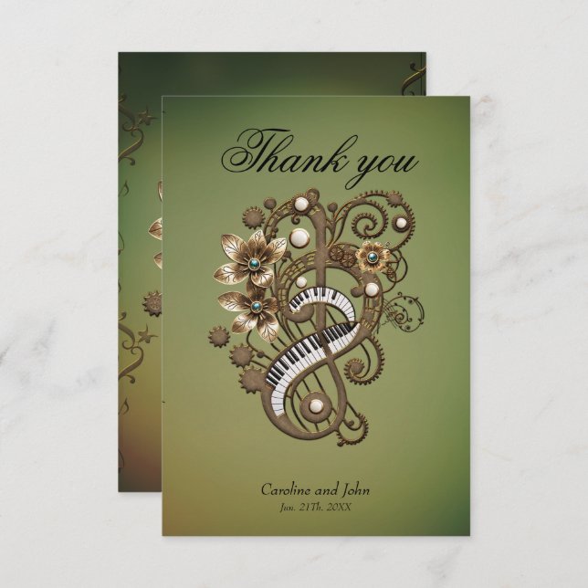 Cartão De Agradecimento Teclado de piano inclinado. (Frente/Verso)