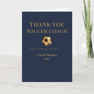 Cartão De Agradecimento Técnico de Futebol Elegante Azul Dourado Agradecim
