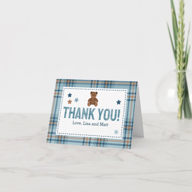 Cartão De Agradecimento Teddy Bear 1st Birthday or Baby Shower Thank you  (Frente)