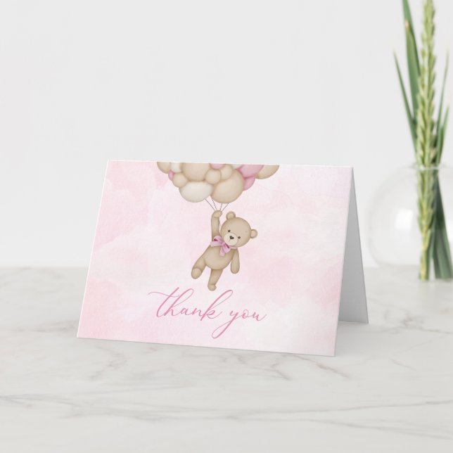 Cartão De Agradecimento Teddy Bear Baby Pink (Frente)