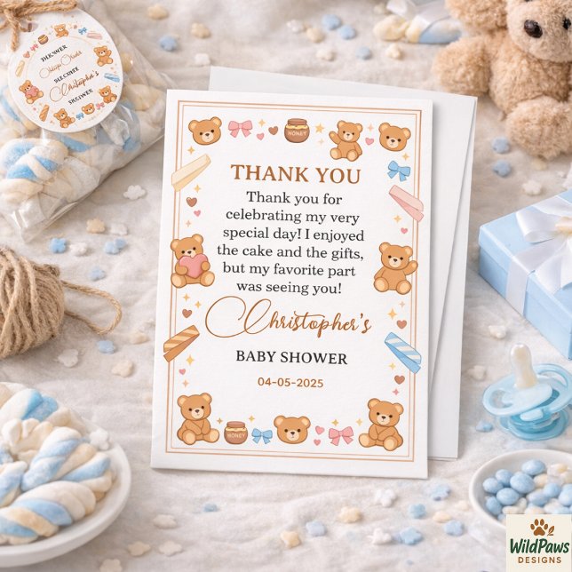 Cartão De Agradecimento Teddy Bear Baby Shower Boy | Cute Blue Bear (Teddy Bear Baby Shower Boy | Cute Blue Bear Thank You Card
)