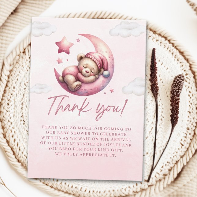 Cartão De Agradecimento Teddy Bear Baby Shower for a Girl (Criador carregado)