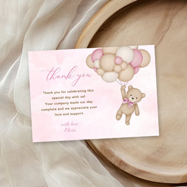 Cartão De Agradecimento Teddy Bear Baby Shower Pink (Criador carregado)