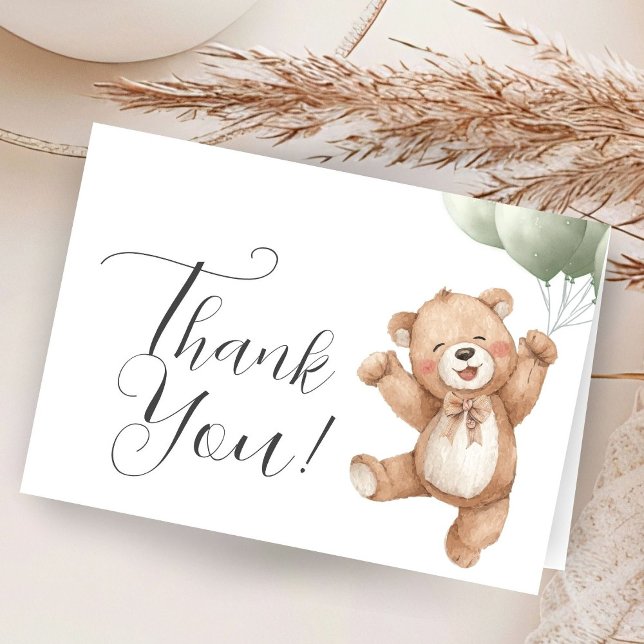 Cartão De Agradecimento Teddy Bear Baby Shower Sage Green Folded Thank You (Criador carregado)
