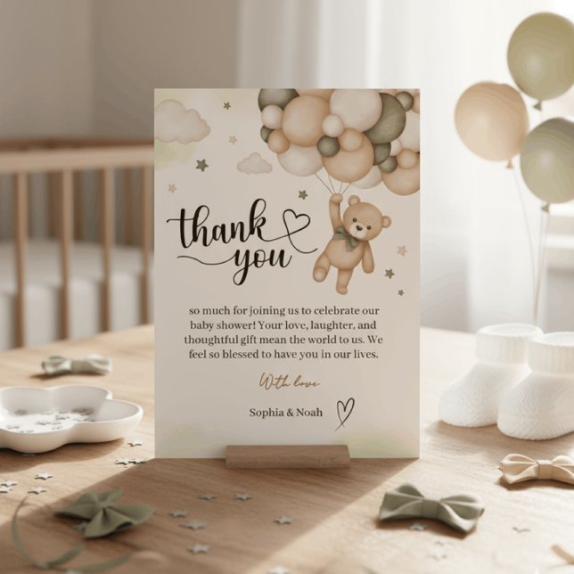Cartão De Agradecimento Teddy Bear Balloon Baby Shower Thank You Card (Criador carregado)