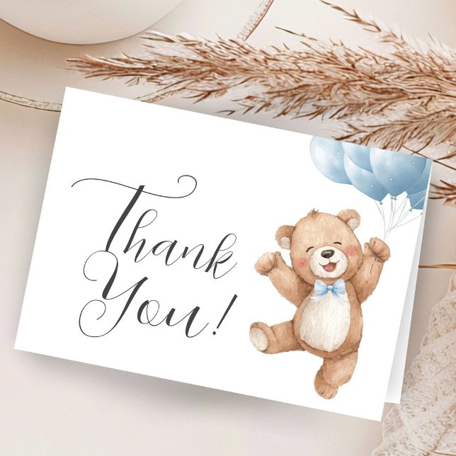 Cartão De Agradecimento Teddy Bear Boy Baby Shower Folded Thank You (Criador carregado)