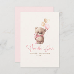 Cartão De Agradecimento Teddy Bear Cute Girl Chá de fraldas Obrigado