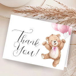Cartão De Agradecimento Teddy Bear Girl Baby Shower Pink Folded Thank You