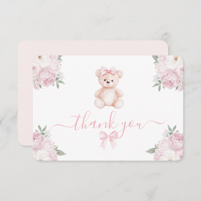 Cartão De Agradecimento Teddy Bear Girl Thank You Card (Frente/Verso)
