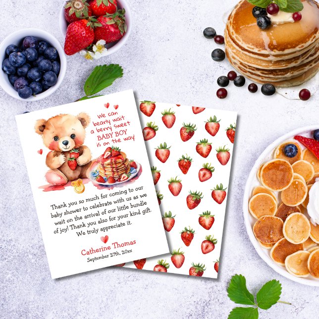 Cartão De Agradecimento Teddy Bear Strawberry Pancake BrunChá de fraldas (Criador carregado)