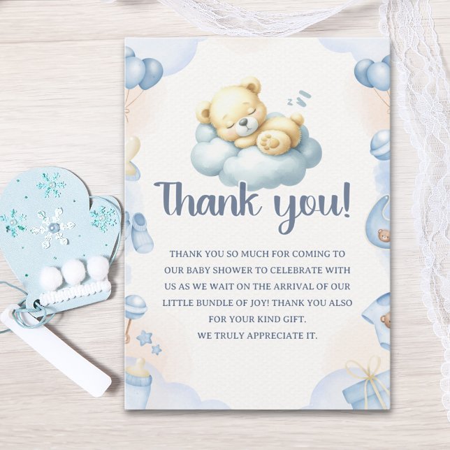 Cartão De Agradecimento Teddy Bear Theme Baby shower boy (Criador carregado)