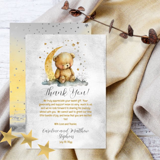 Cartão De Agradecimento Teddy Bear Twinkle Twinkle Little Star Chá de fral (Sweet "Thank You" design from our "Twinkle Twinkle Little Star" teddy bear baby shower collection.)