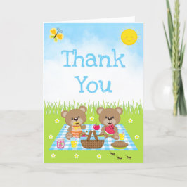 Cartão De Agradecimento Teddy Bears Picnic Birthday Blue Gingham