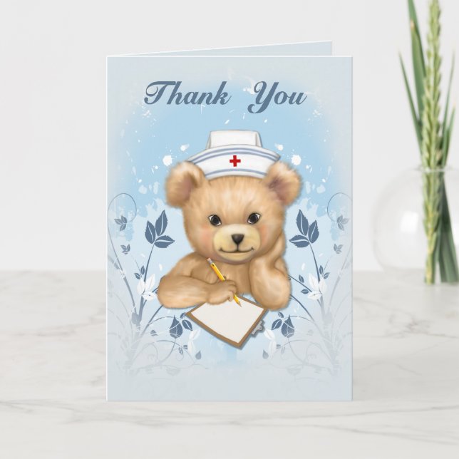 Cartão De Agradecimento Teddybear Nurse Thank You (Frente)