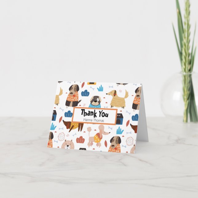 Cartão De Agradecimento Tema de Aniversário do Cachorro de Desenho Fofo (Frente)