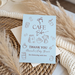Cartão De Agradecimento Tema de Café Blue Bow Cafe Chá de Bebê Bebe Boy